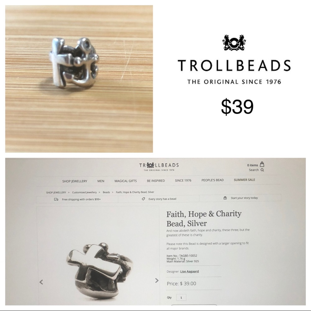 Trollbeads -Faith, Hope & Charity Bead Silver